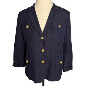 Coldwater Creek Women's Navy Blue Blazer, Sz P12, Linen Blend, Button Pockets